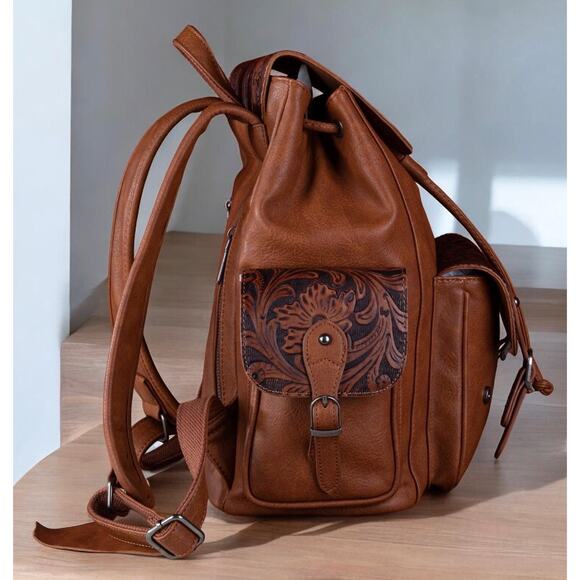 Wrangler NWT Floral Tooled Backpack - Brown - Picture 3 of 6